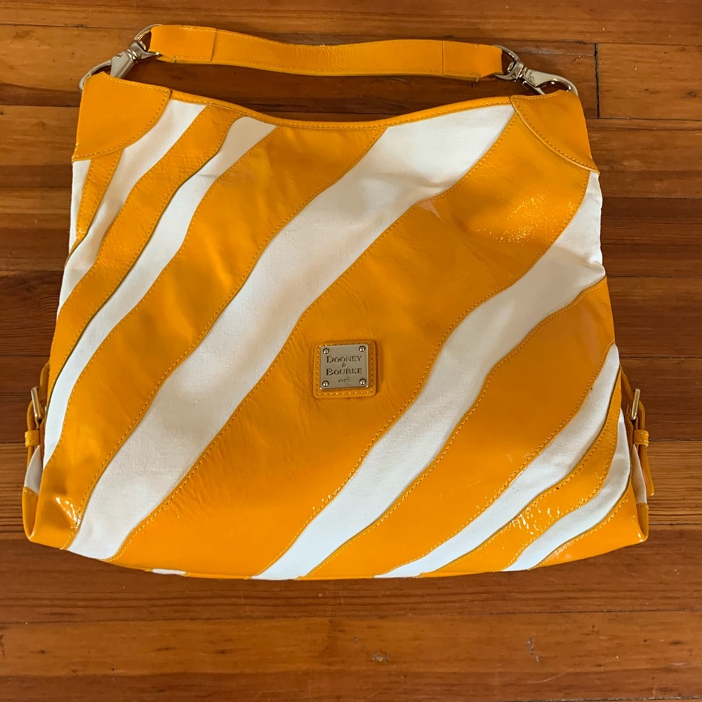 Dooney & Bourke yellow white stripe hobo bag
